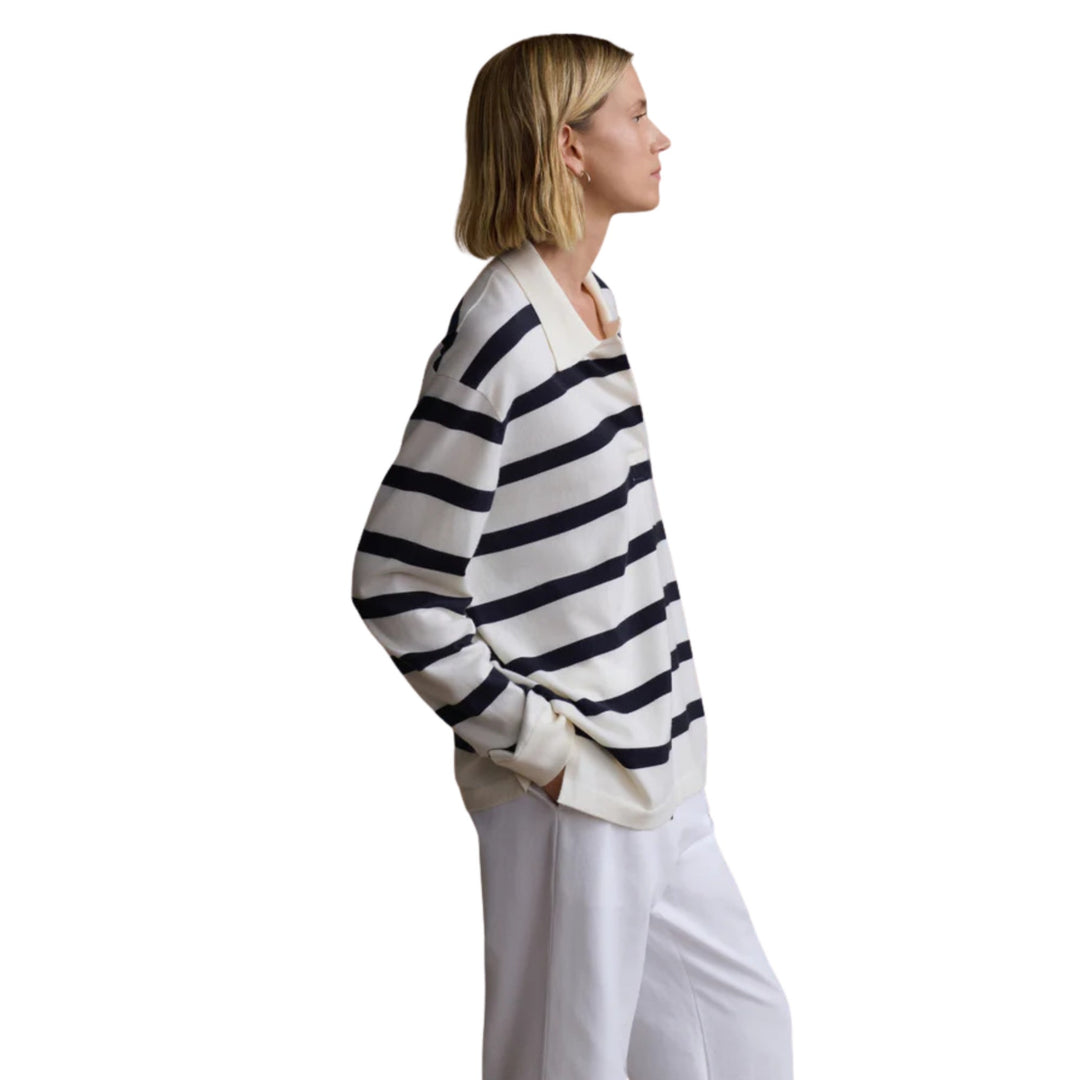 Post Pullover in Ivory/Navy Stripe