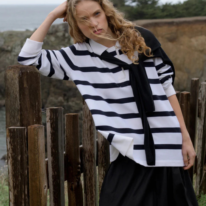 Post Pullover in Ivory/Navy Stripe