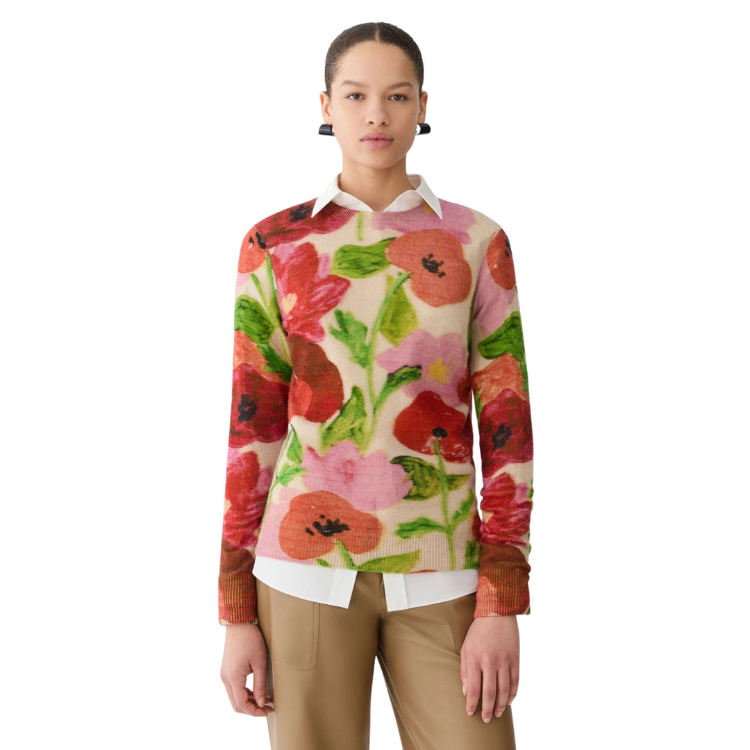 Printed Blossom Crew Neck Sweater in Blossom Multi