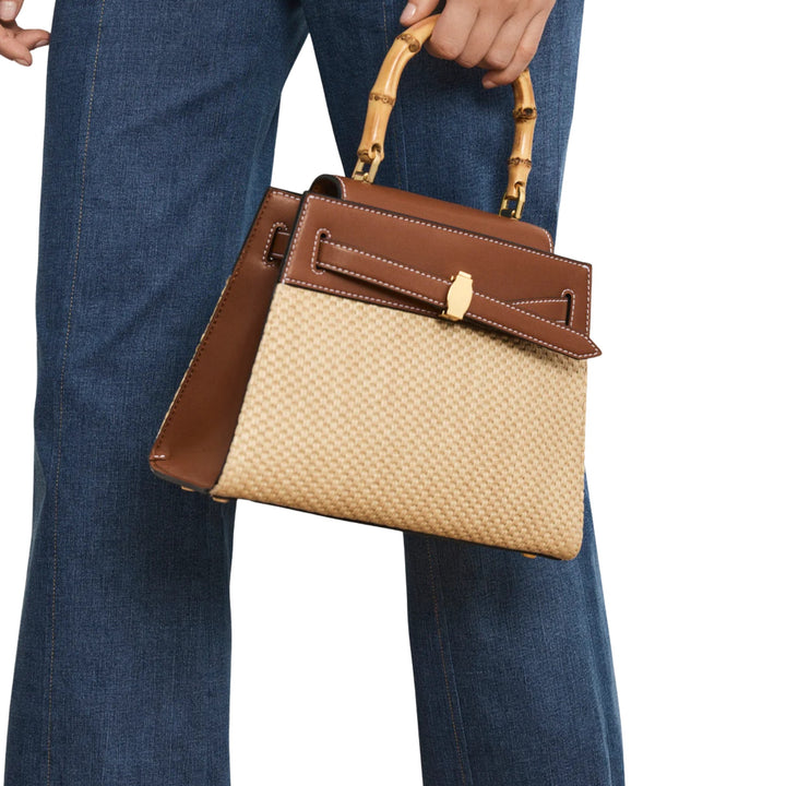 Raffia Dash Top Handle Bag in Hazelwood/Natural