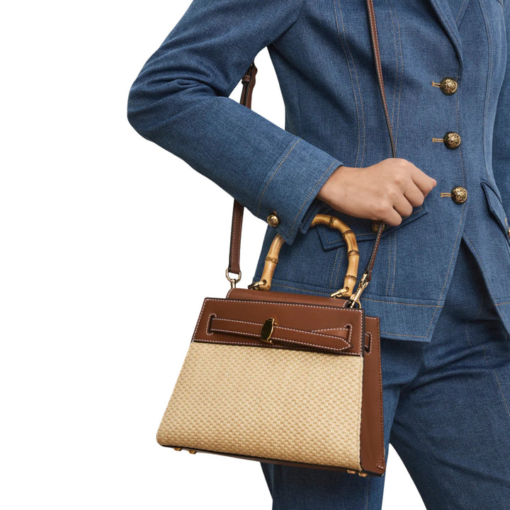 Raffia Dash Top Handle Bag in Hazelwood/Natural