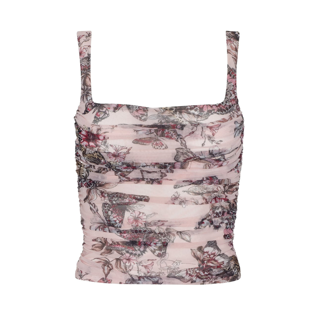 Rasha Shirred Tank in Light Nectarpink Small Multi Butterfly Jungle