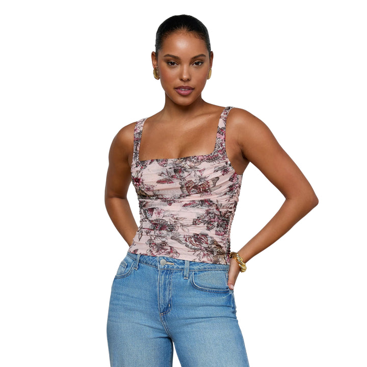 Rasha Shirred Tank in Light Nectarpink Small Multi Butterfly Jungle