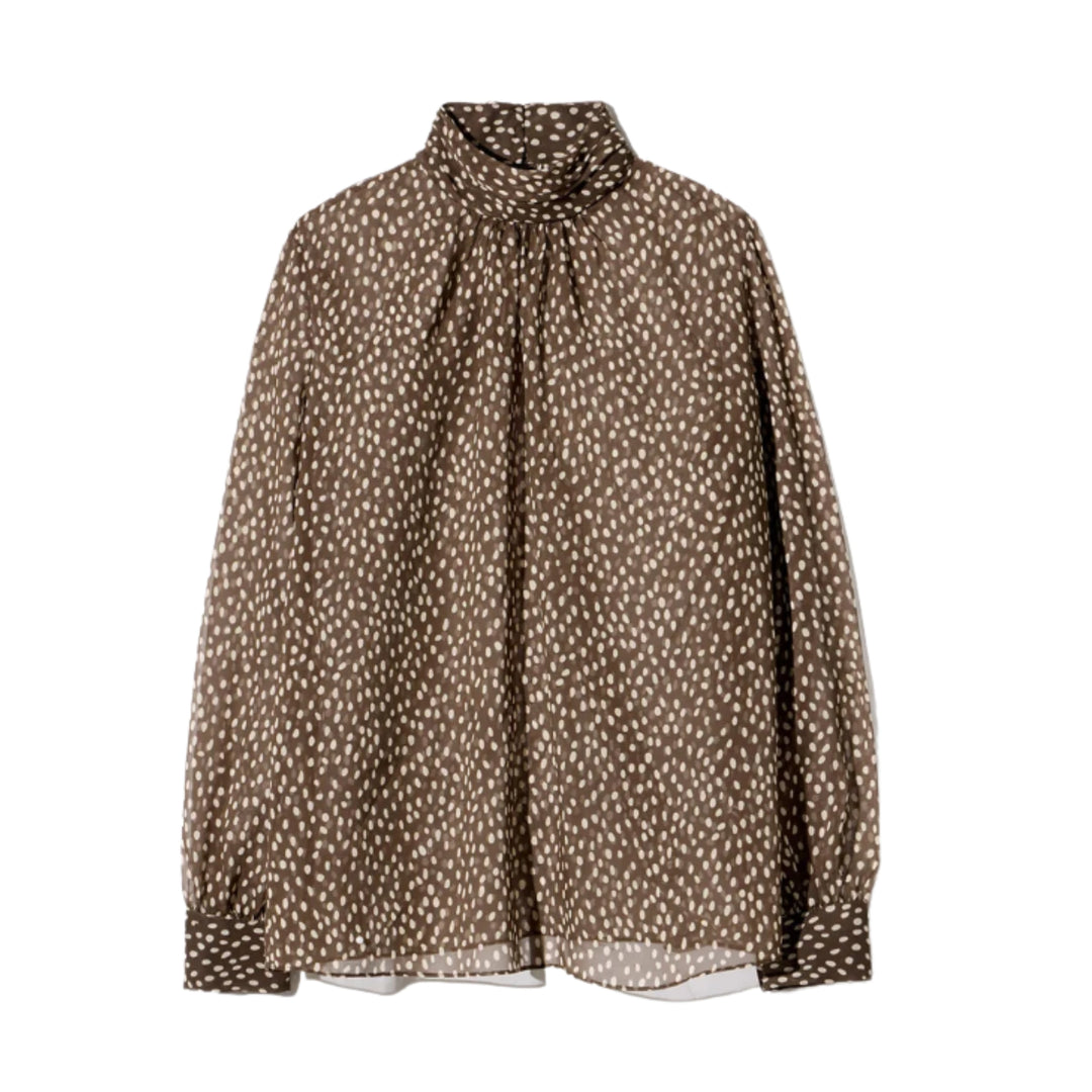 Remie Blouse in Brown/Cream Wild Dots