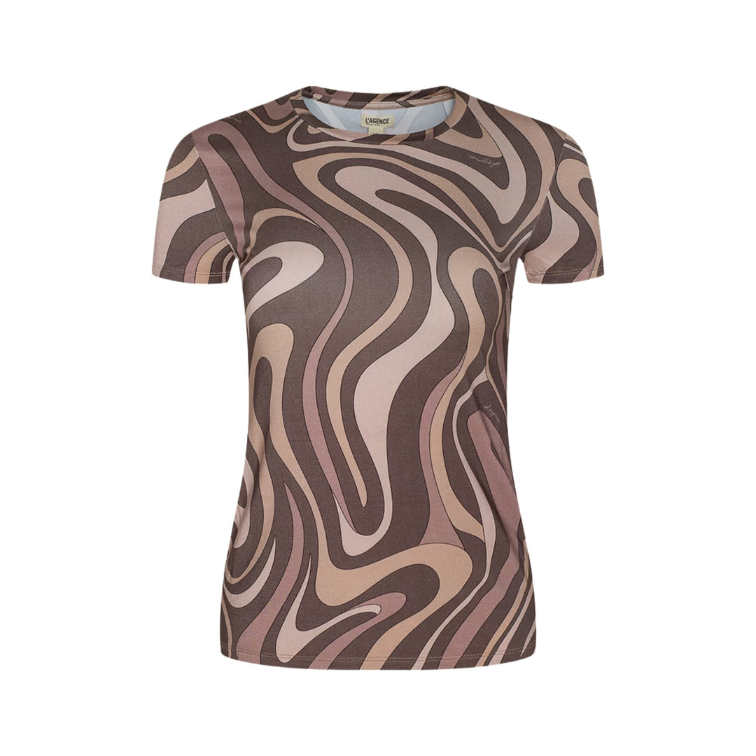 Ressi SS Crew Sepia Swirl in Sepia Brown Multi Abstract Swirl