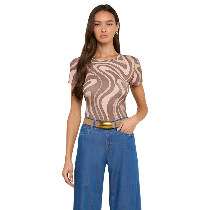 Ressi SS Crew Sepia Swirl in Sepia Brown Multi Abstract Swirl