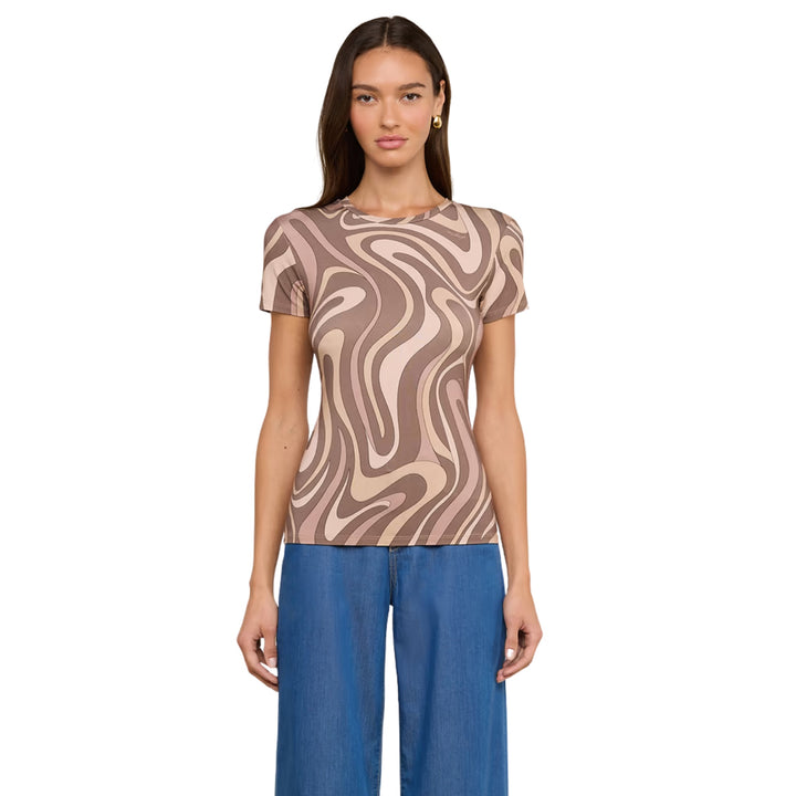 Ressi SS Crew Sepia Swirl in Sepia Brown Multi Abstract Swirl