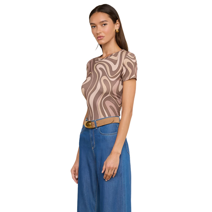 Ressi SS Crew Sepia Swirl in Sepia Brown Multi Abstract Swirl