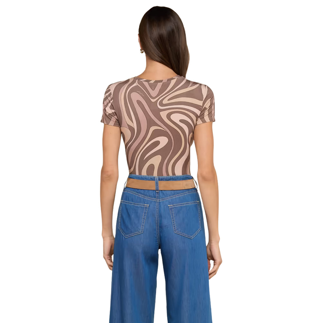Ressi SS Crew Sepia Swirl in Sepia Brown Multi Abstract Swirl