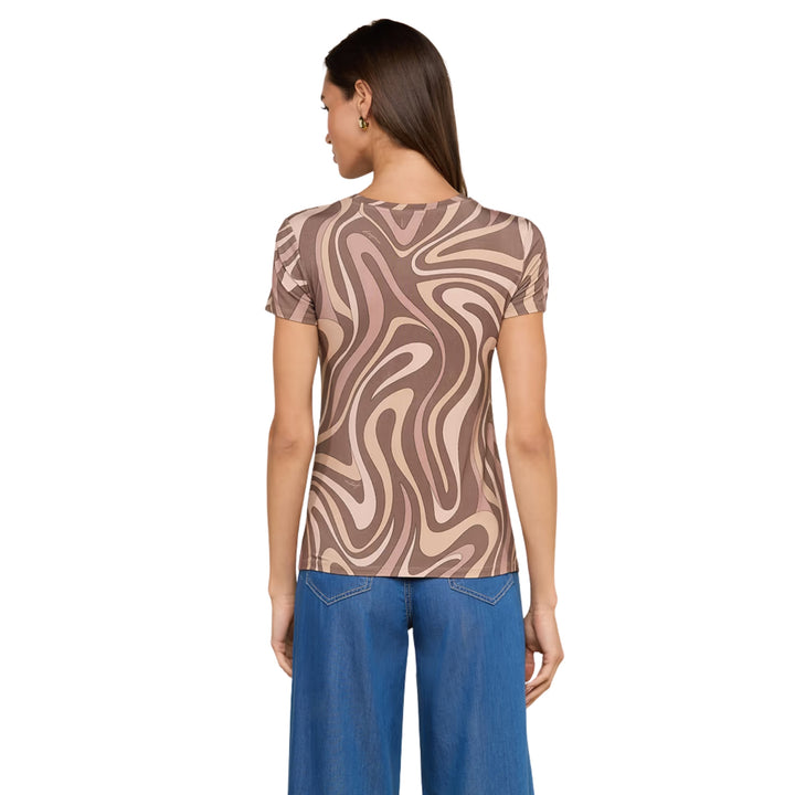 Ressi SS Crew Sepia Swirl in Sepia Brown Multi Abstract Swirl