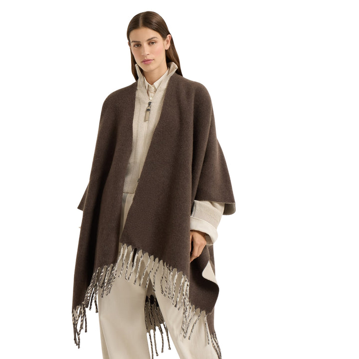 Reversible Cashmere Poncho - Brown CMC72