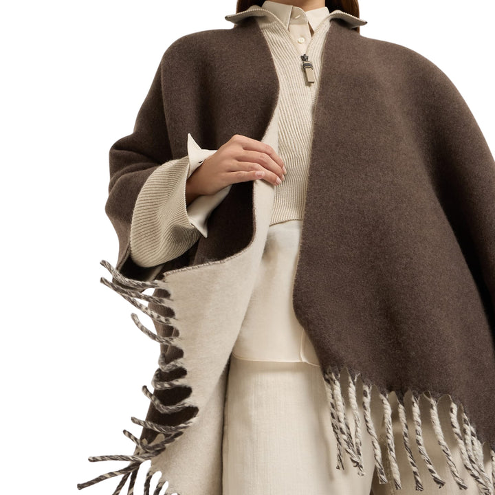 Reversible Cashmere Poncho - Brown CMC72