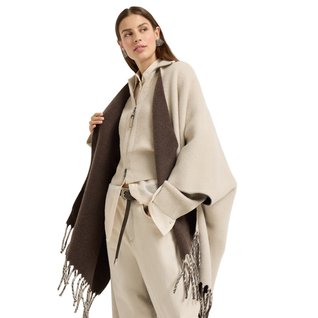 Reversible Cashmere Poncho - Brown CMC72