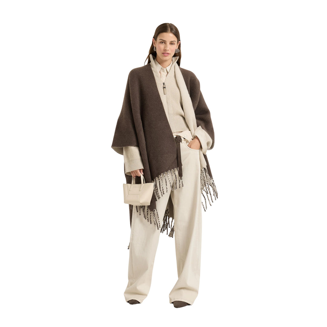 Reversible Cashmere Poncho - Brown CMC72