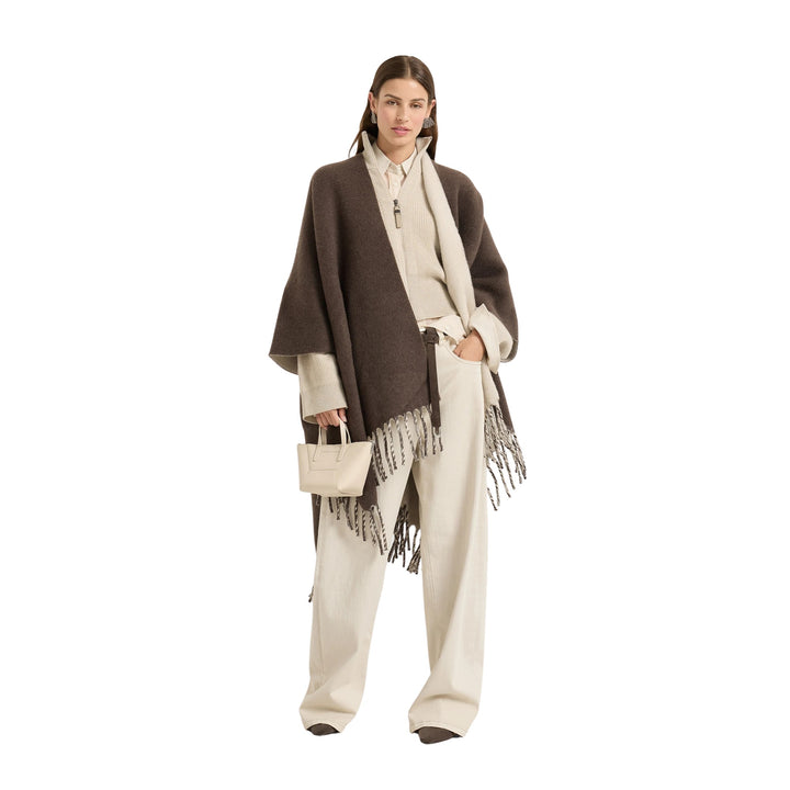 Reversible Cashmere Poncho - Brown CMC72
