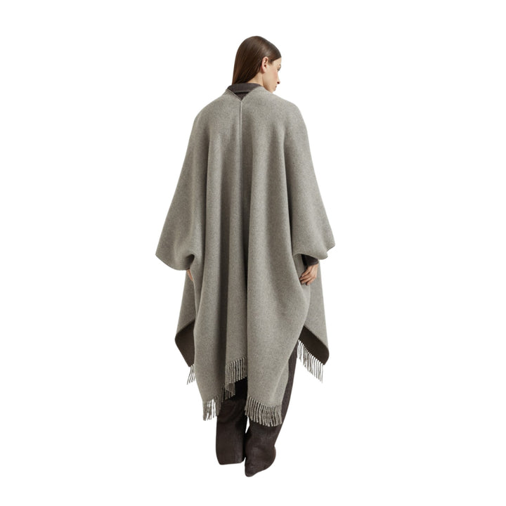 Reversible Cashmere with Lurex Herringbone Poncho - Brown/Pearl CYO16