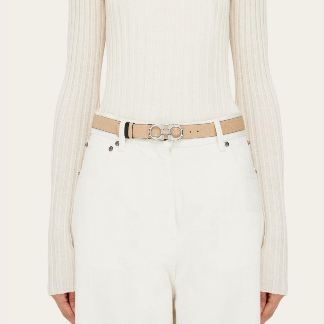 New Bisque Reversible Gancini Belt
