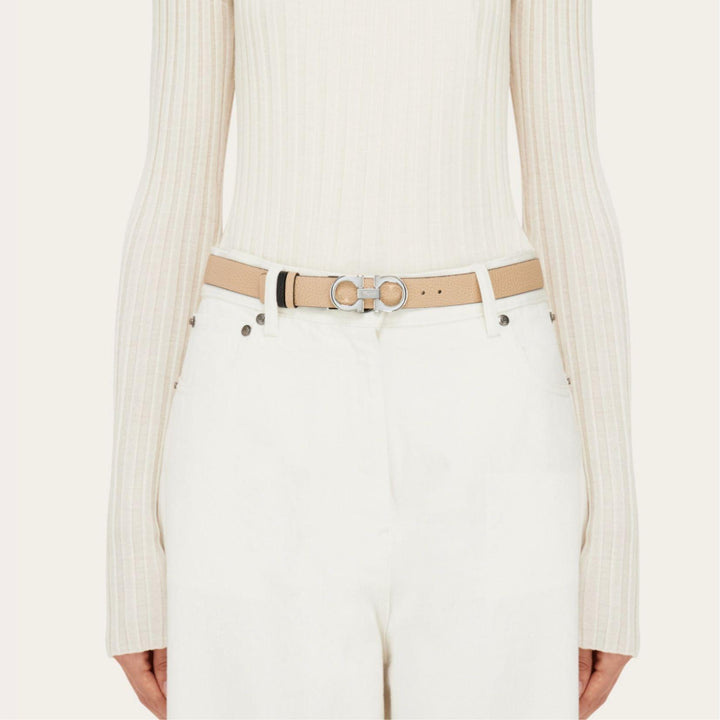 New Bisque Reversible Gancini Belt