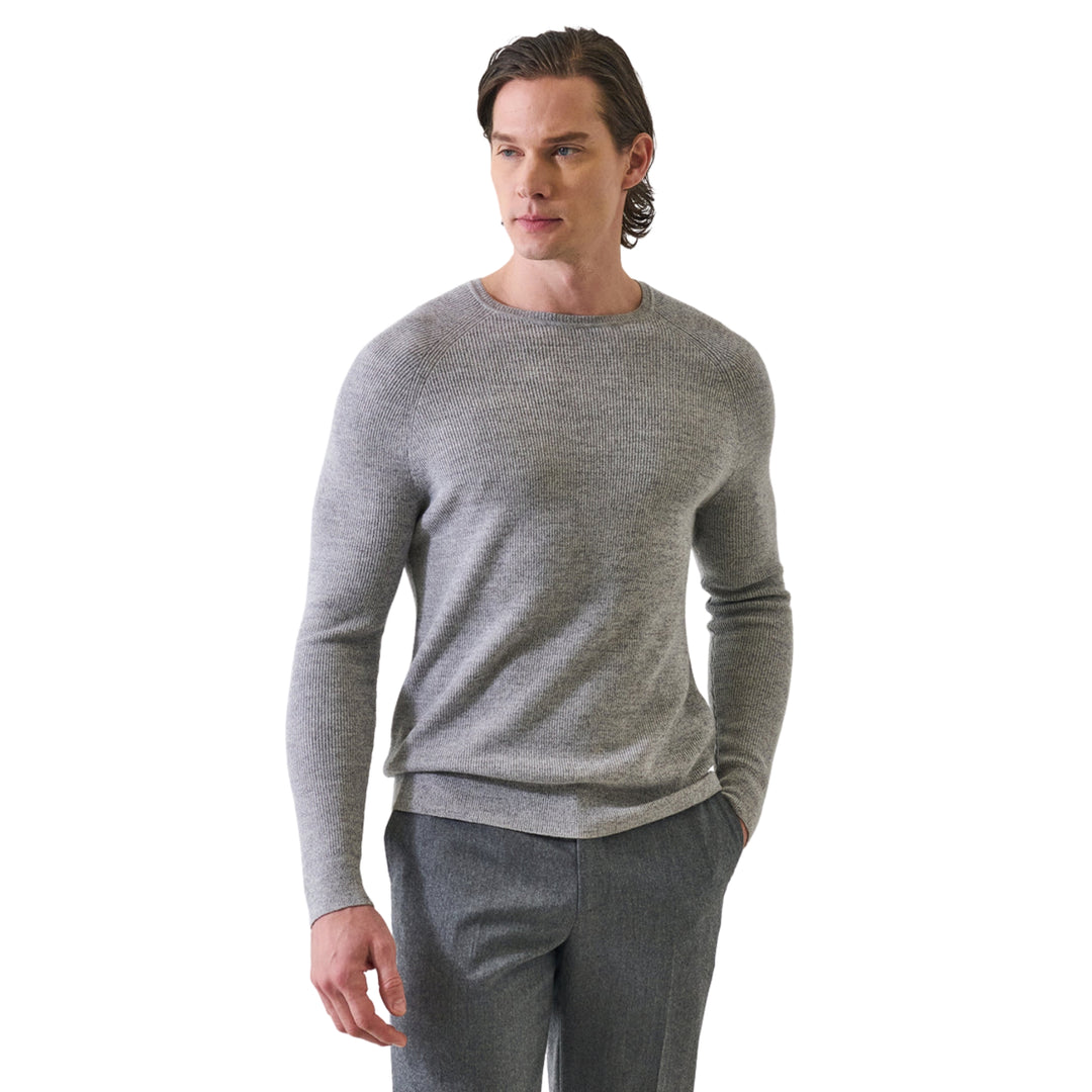 Rib Raglan Crewneck Sweater in Fog Grey