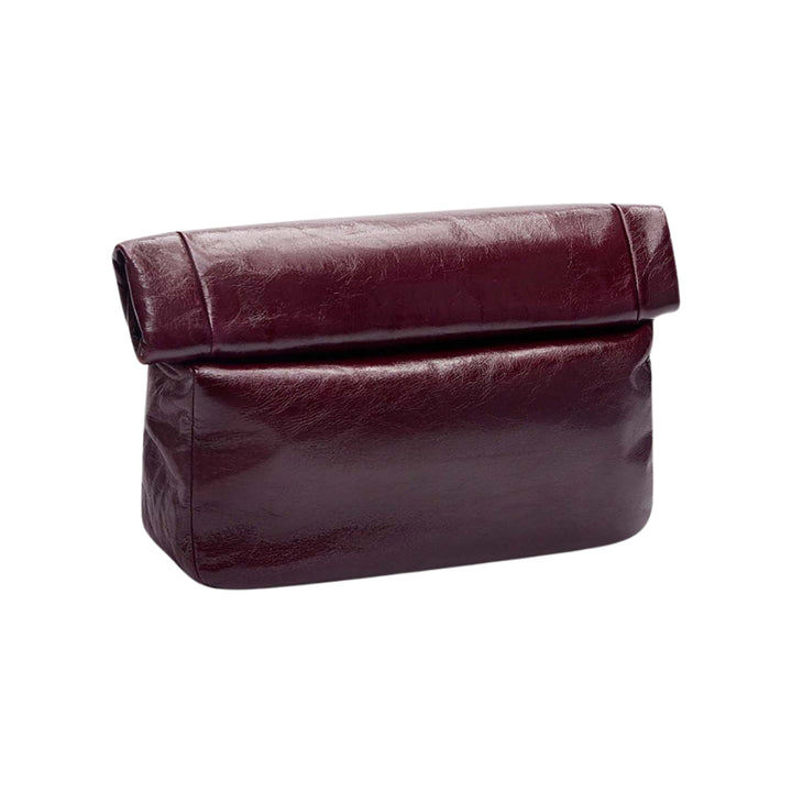 Roll Top Grocer Shiny Crinkle Leather Clutch in Eggplant