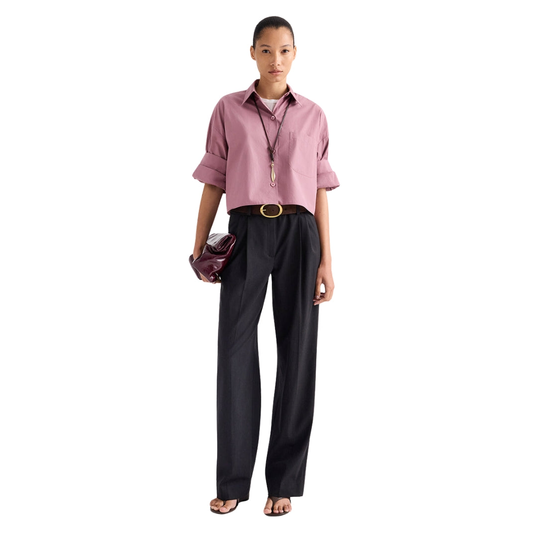 Roll Top Grocer Shiny Crinkle Leather Clutch in Eggplant