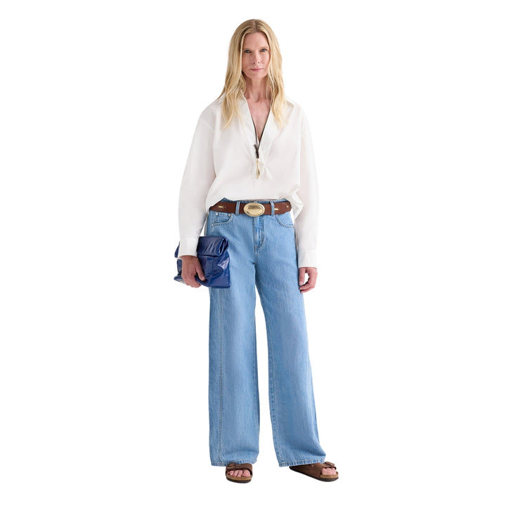 Roll Top Grocer Shiny Crinkle Leather Clutch in True Blue