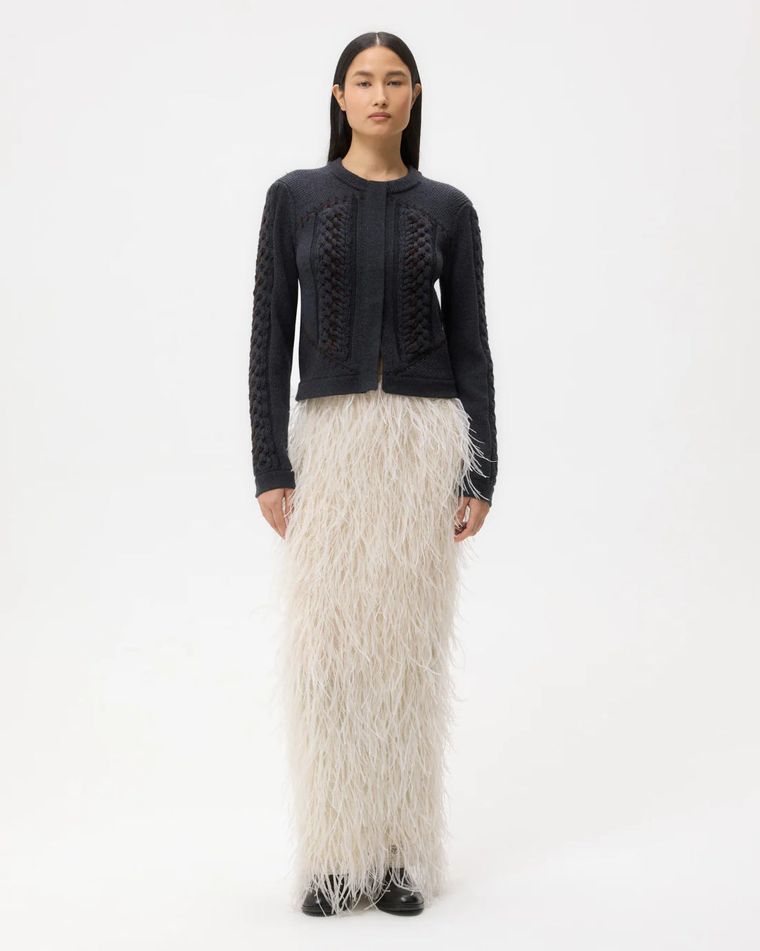 Suede Cable Sweater Jacket