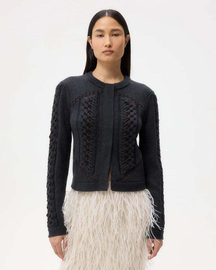 Suede Cable Sweater Jacket