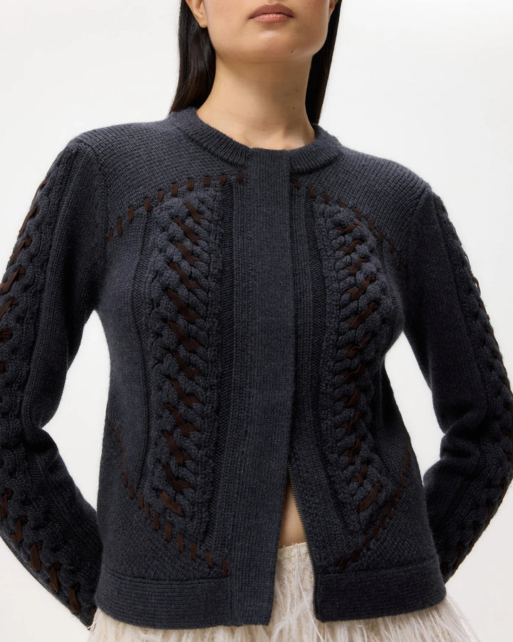 Suede Cable Sweater Jacket