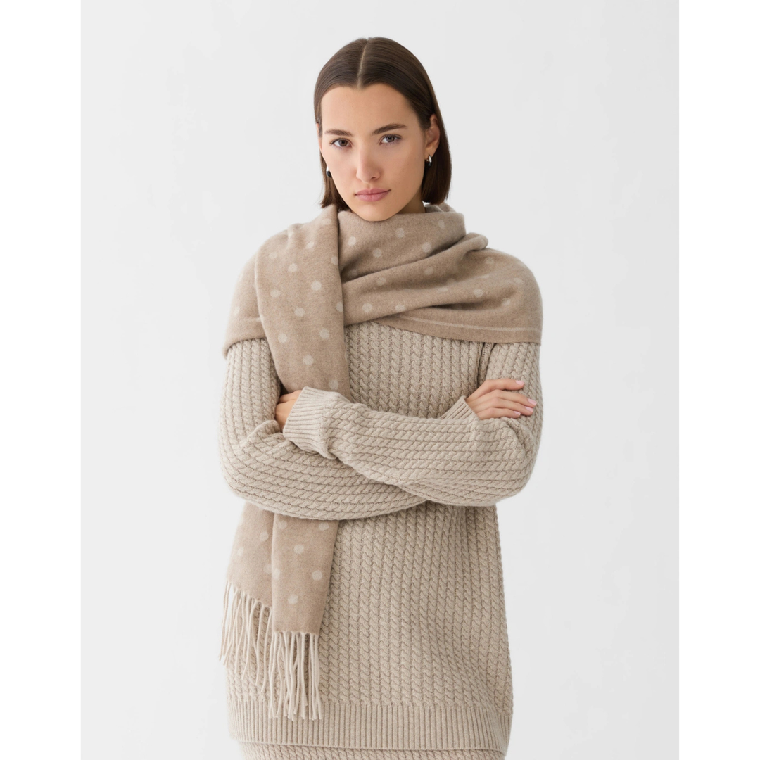 SCARF JACQUARD DOTS With BORDER - OATMEAL MULTI