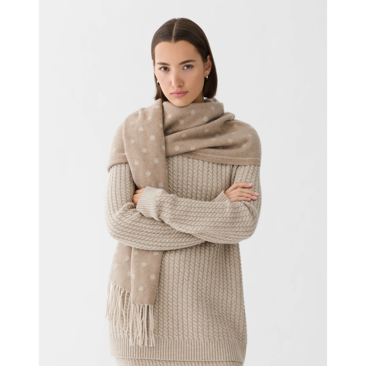 SCARF JACQUARD DOTS With BORDER - OATMEAL MULTI