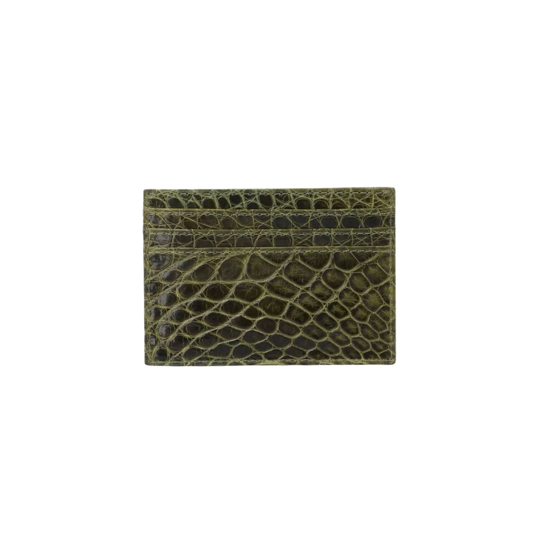 Slim Credit Card Case No. 204 in Olive Crocodile
