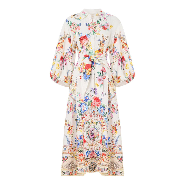 Waist Tie Shirt Dress With Bubble Sleeve in I Left My Heart in Granada