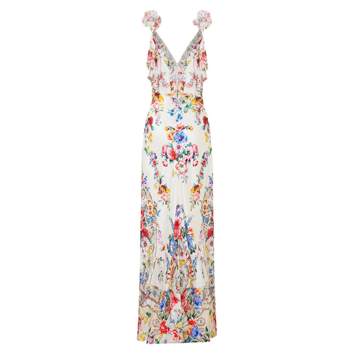 V-Neck Bias Slip Dress With Back Frill in I Left My Heart in Granada