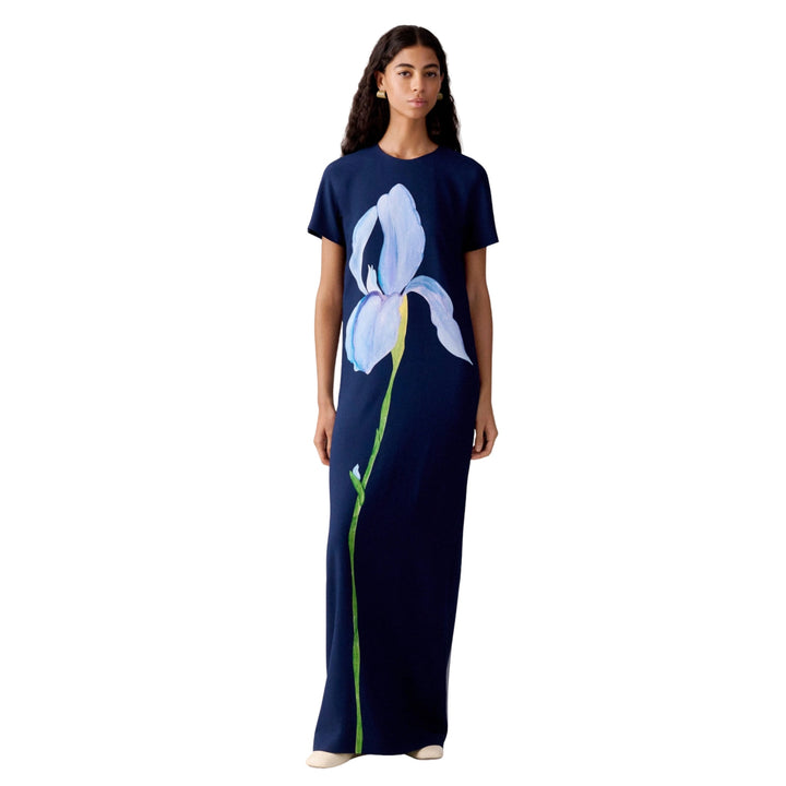 Iris Print Viscose Cady Gown