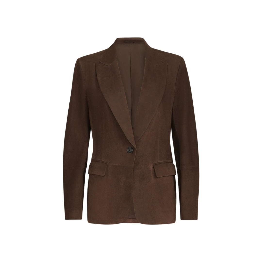 SUEDE SINGLE BREASTED BLAZER IN Warm Chocolate