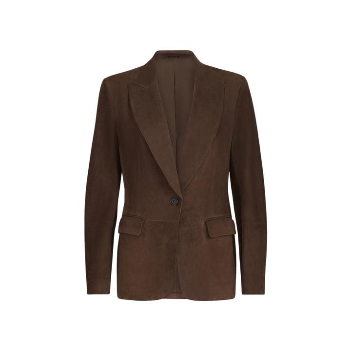 SUEDE SINGLE BREASTED BLAZER IN Warm Chocolate