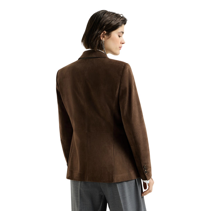 SUEDE SINGLE BREASTED BLAZER IN Warm Chocolate