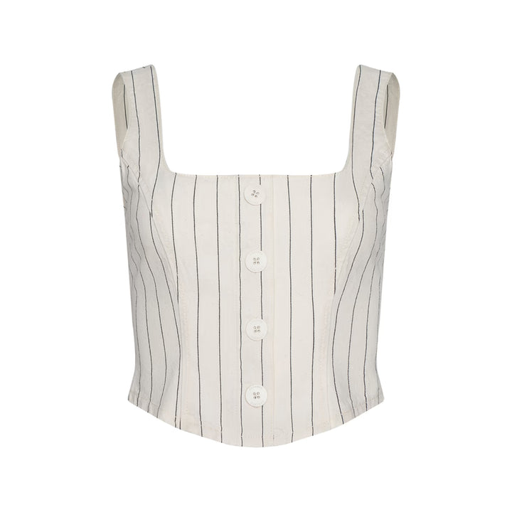 Saga Button Front Tank in Ecru/Navy Stripe