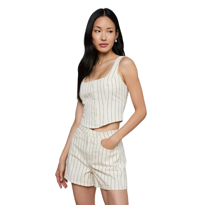 Saga Button Front Tank in Ecru/Navy Stripe