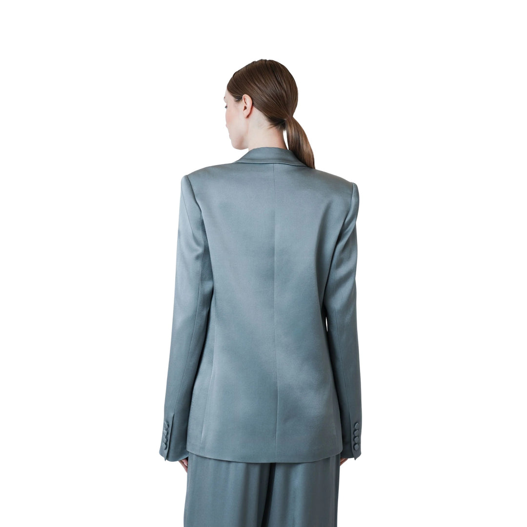 Satin Double Breasted Blazer in Light Slate