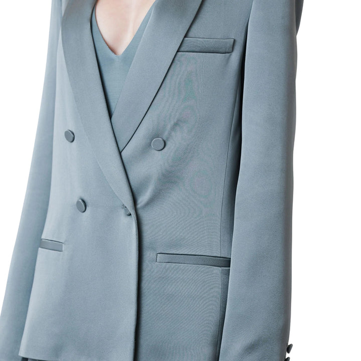 Satin Double Breasted Blazer in Light Slate