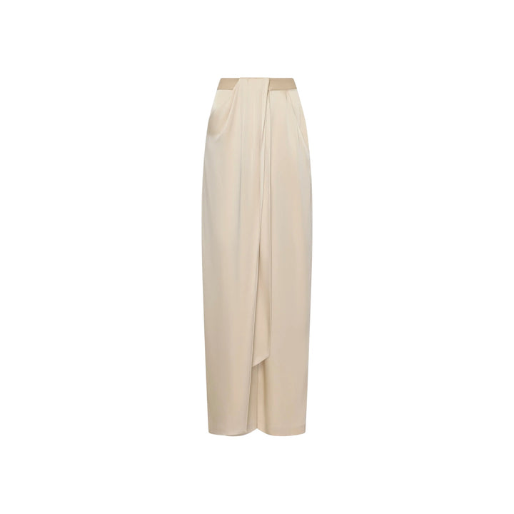 Satin Draped Relaxed Pant in Sand