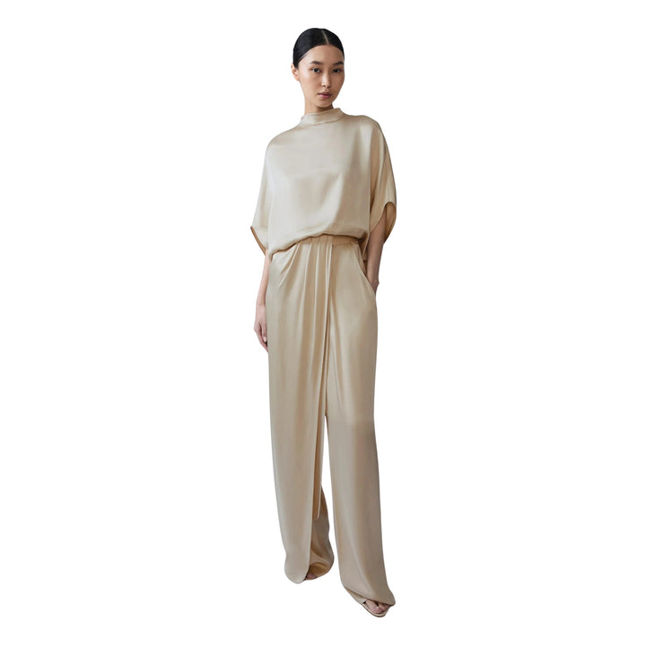 Satin Draped Relaxed Pant in Sand