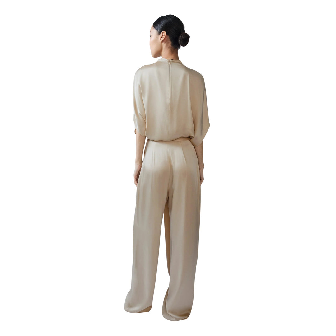 Satin Draped Relaxed Pant in Sand