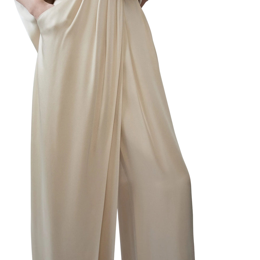 Satin Draped Relaxed Pant in Sand