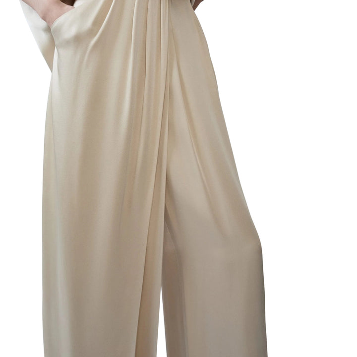 Satin Draped Relaxed Pant in Sand
