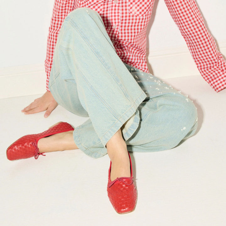 JADA SQUARE TOE BALLET FLAT Red