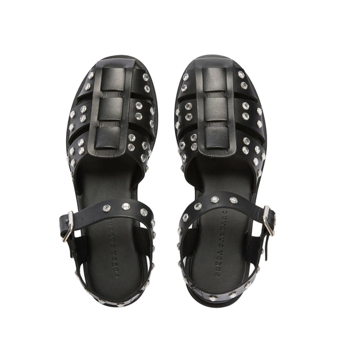 SERA FISHERMAN SANDAL Black Silver Stud