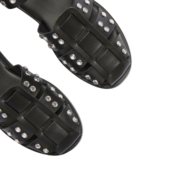 SERA FISHERMAN SANDAL Black Silver Stud